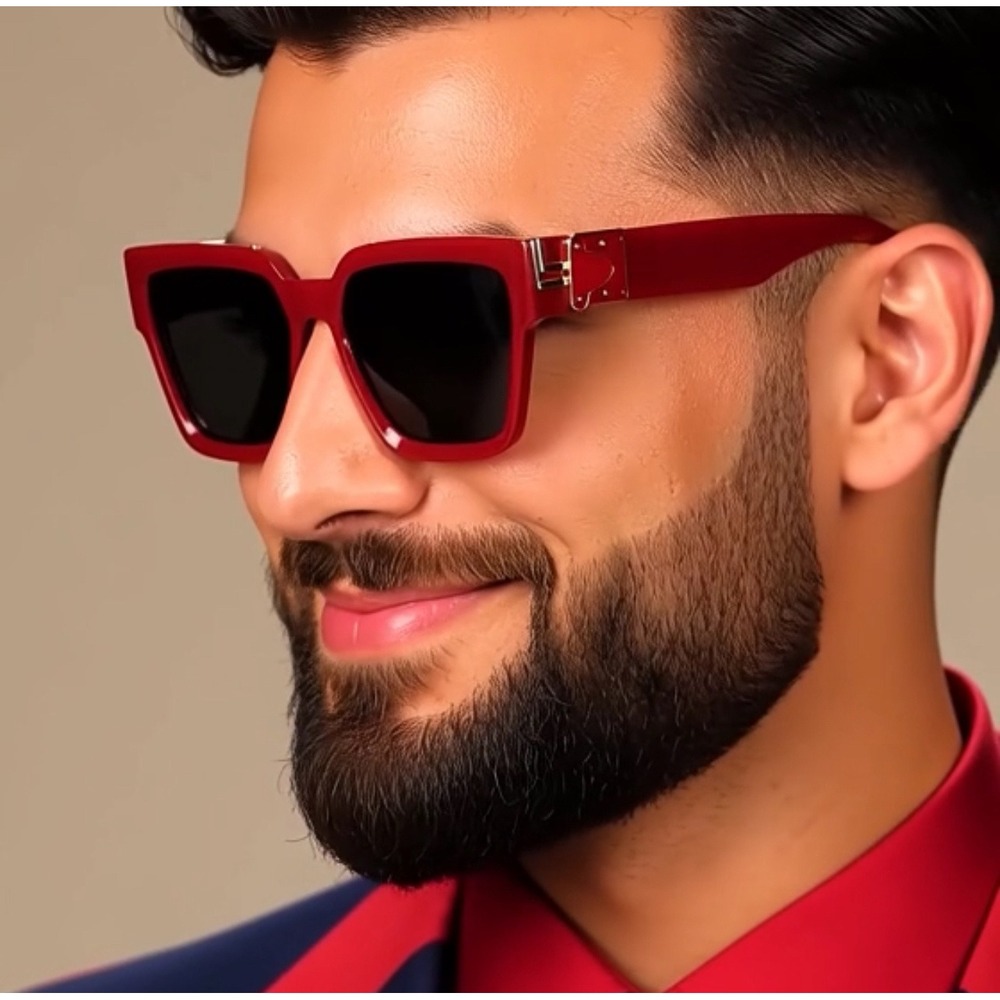 Men's Red Square Frame SunglassesDesigner Style Luxury Dark Tinted Lens Outfit